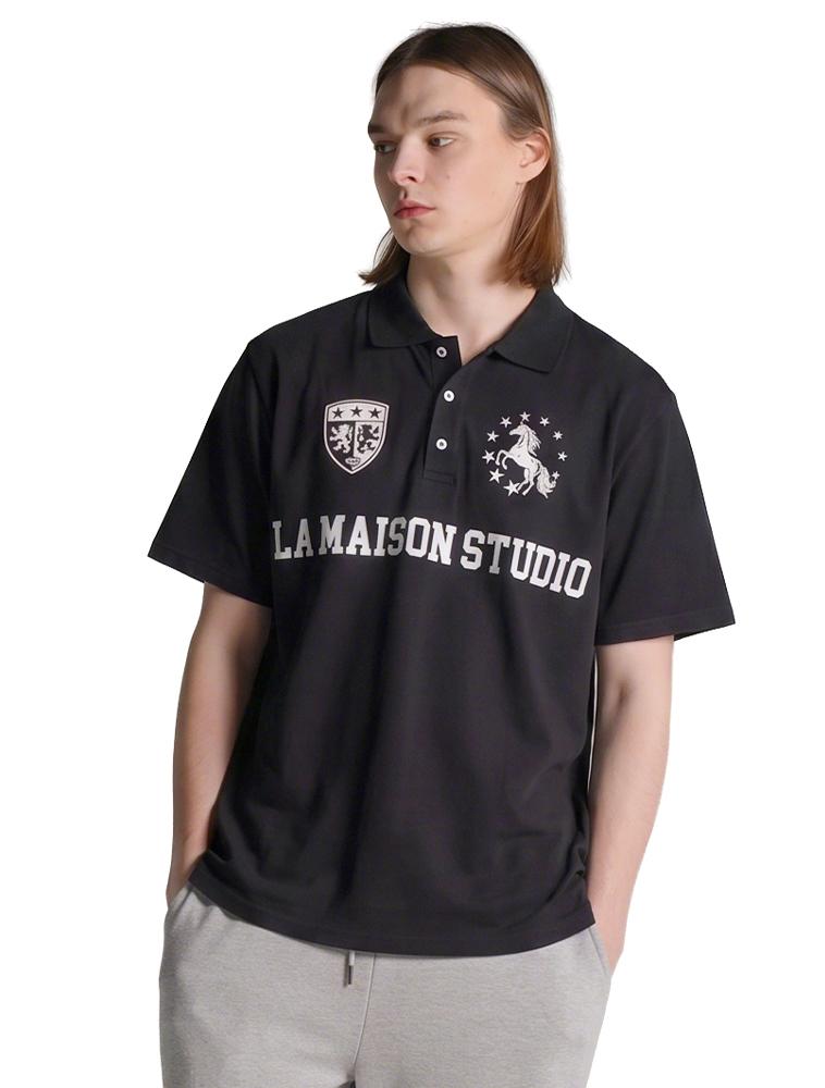 LA MAISON STUDIO Symbol Mix Pique Polo Shirt Black(Fcg2Ts818M)