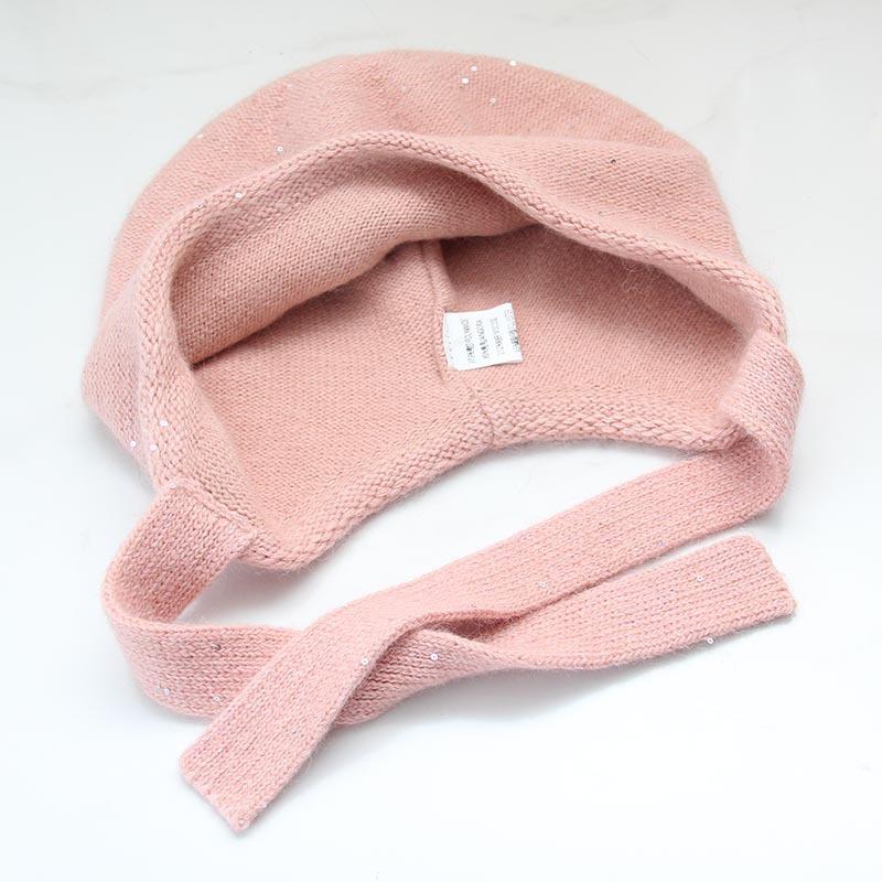 Autumn and winter sequined ear protection knitted hat women's retro lace-up bag head warm windproof wool hat outdoor cold-proof pullover hat