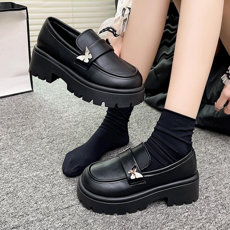Thick-soled Heightening Loafers Women's 2025 Autumn New British Style Small Leather Shoes One Pedal Women's Shoes Small Fragrant Style Single Shoes