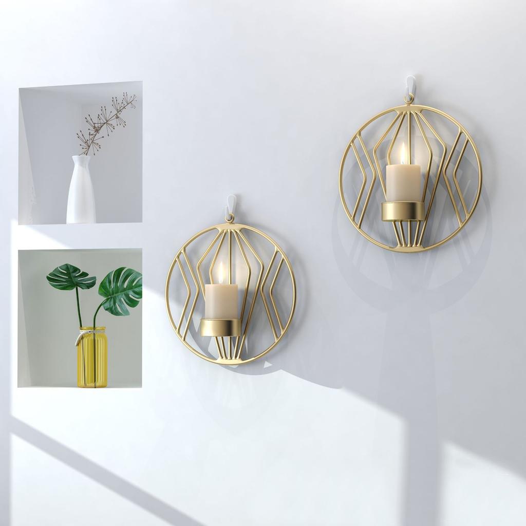 Modern Round Metal Wall Hung Candle Holder Living Room Party Decoration Geometric Wall Hung Candle Holder Crafts Home Decoration