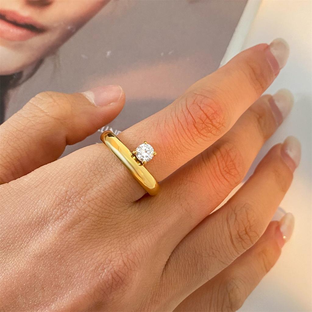Yori Chic Unique Stainless Steel Cubic Zirconia Ring Water Resistant 18K PVD Plated Simple Sleek Metal Fashion Jewelry Bijoux