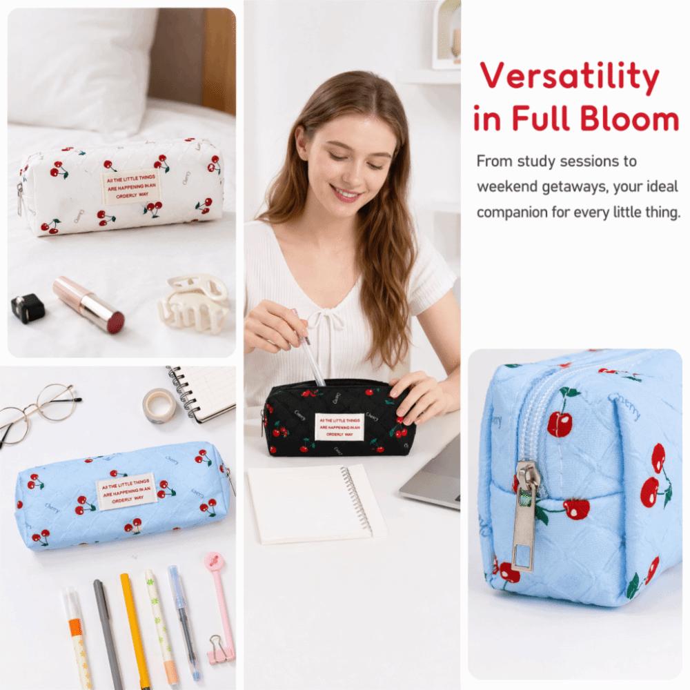 Large Capacity Pencil Case Cherry Print Stationery Bag Kawaii Pencil Pouch  Students