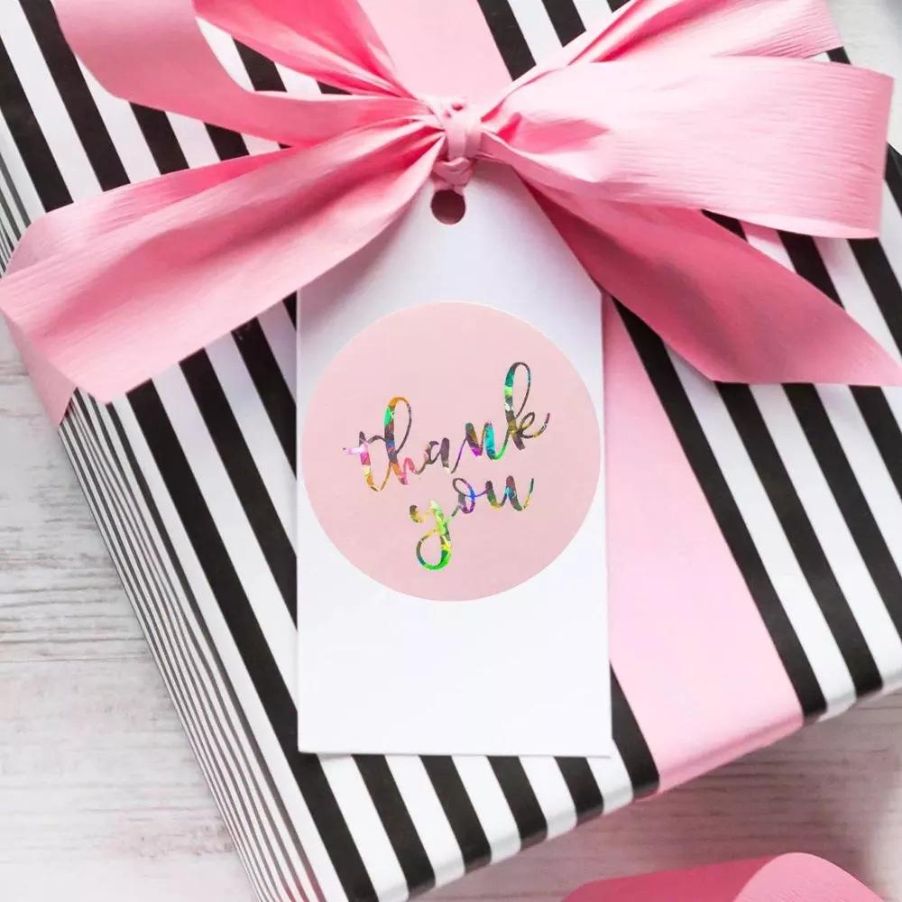 50-500pcs Black And Pink Sealing Label Sticker 1inch Laser Thank You Stickers For Gift Decoration Business Packaging Stationery