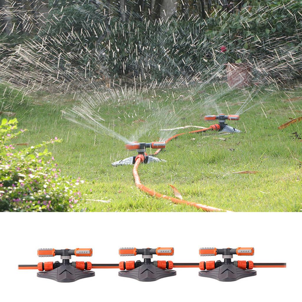 Lawn Sprinkler 3 Arm Nozzles 360 degrees Auto Rotating Irrigation Water Sprinkler for Yard Garden Orange