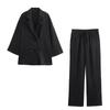 Women's Casual Crinkle Double-Breasted Blazer + High-Waisted Long Pants