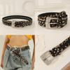 Fashion Print Leopard Pattern Rhinestone Metal Buckle Decoration Women Wide Belt