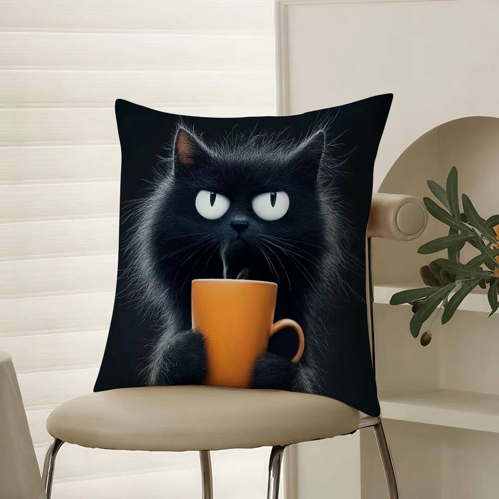 Простой мультяшный узор с пушистым котом Наволочка Комфорт Диван-кровать Шелковистая элегантная Невидимая молния Декоративная наволочка 12x12Inch