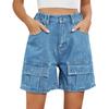 Women's Fashion Wash Elastic Waist Cargo Casual Denim