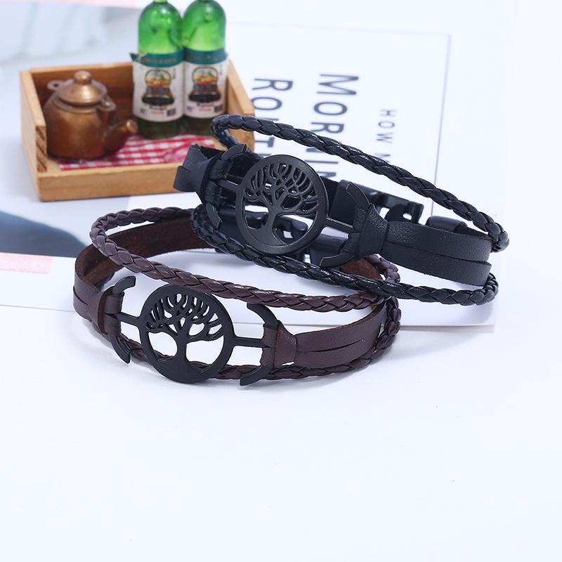 European & American Christmas Tree Leather Bracelet - Cowhide-Inspired Couple's Snap-On Design