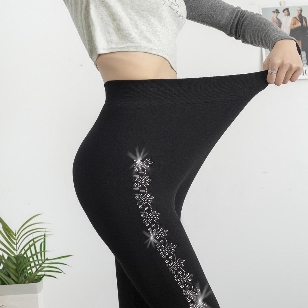 Shiny Rhinestone Side Stripe Modal Leggings - High Elasticity Yoga Pants for Women.