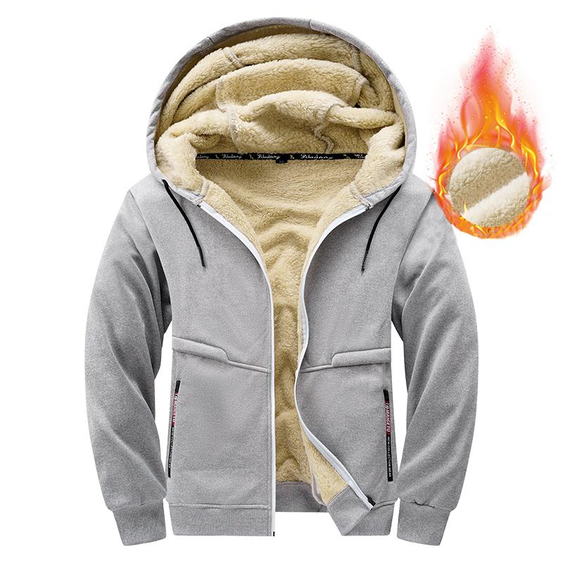 

Fleece Lined Hoodie Jacket Warm Men Winter Coat Solid Unisex Thicken Casual Sweatshirt Outdoor Hooded Cardigan Hoodie Outwear XXXL (190cm 90kg) сірий
