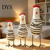 Home Decor Chicken Ornaments 3Pcs Hand-Painted Wooden Figurine Set, Cute Animal Desktop with Striped Black Multi-Sized Set & White Design, Metal Legs