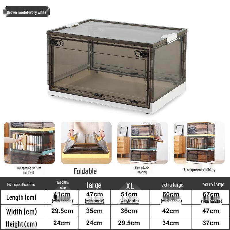 

Портативный прозрачный пластиковый ящик для хранения одежды и игрушек, складной органайзер для ящика шкафа 120L Jumbo [67x47x37]