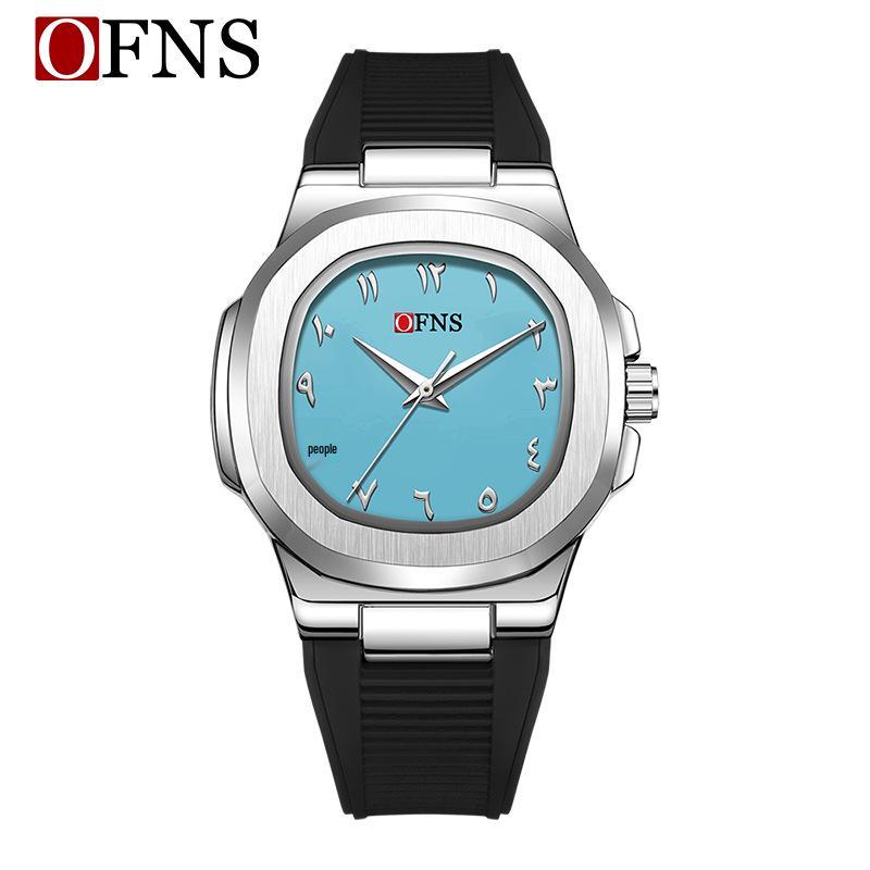 OFNS Men's Double Dial Quartz Square Watch - 30M Waterproof with Arabic Numerals, Ideal for Casual and Business Wear