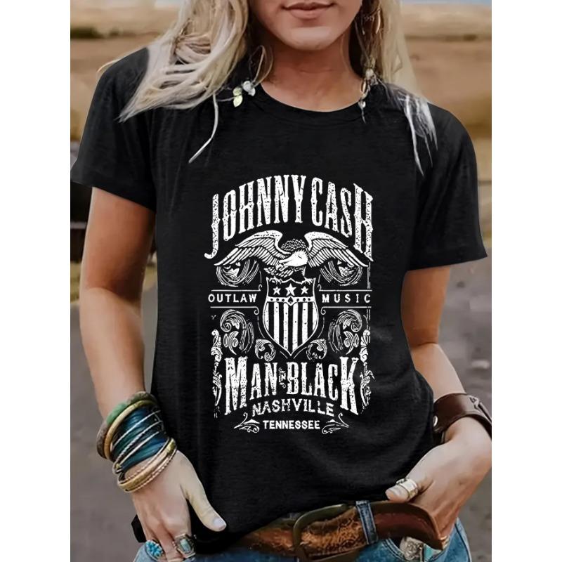 Women's Casual and Fashionable T-shirt with An Eagle Letter Pattern Round Neck and Short Sleeve