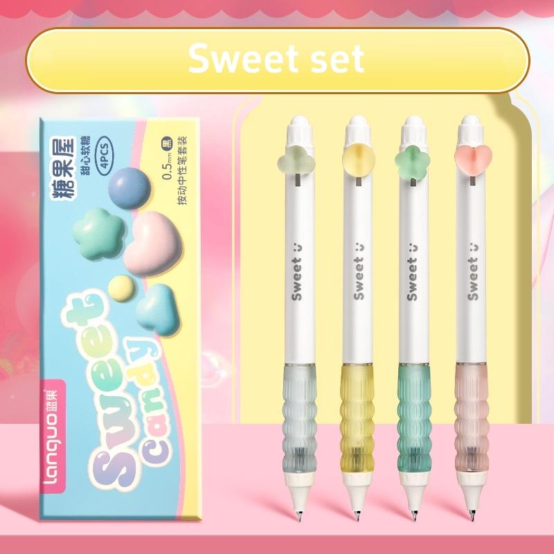 4pcs Candy Gel Pens Set Sweet Rainbow Milk Chocolate 0.5mm Ballpoint Quick-dry Black Color Ink for Writing