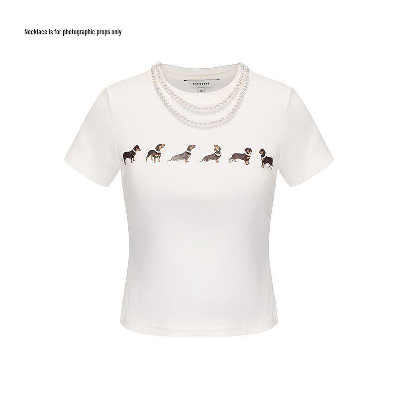 

Серая приталенная летняя футболка с принтом таксы M