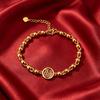 Gold Fu Charm Daily Bead Bracelet for Women, New Style, Simple and Sweet Jewelry, Chinese Style, Elegant Bead Bracelet