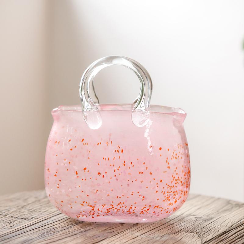 Pink Bucket Glass Handbag Bag Vase Ornament Creative Internet Celebrity Ins Feng Hydroponic Vase
