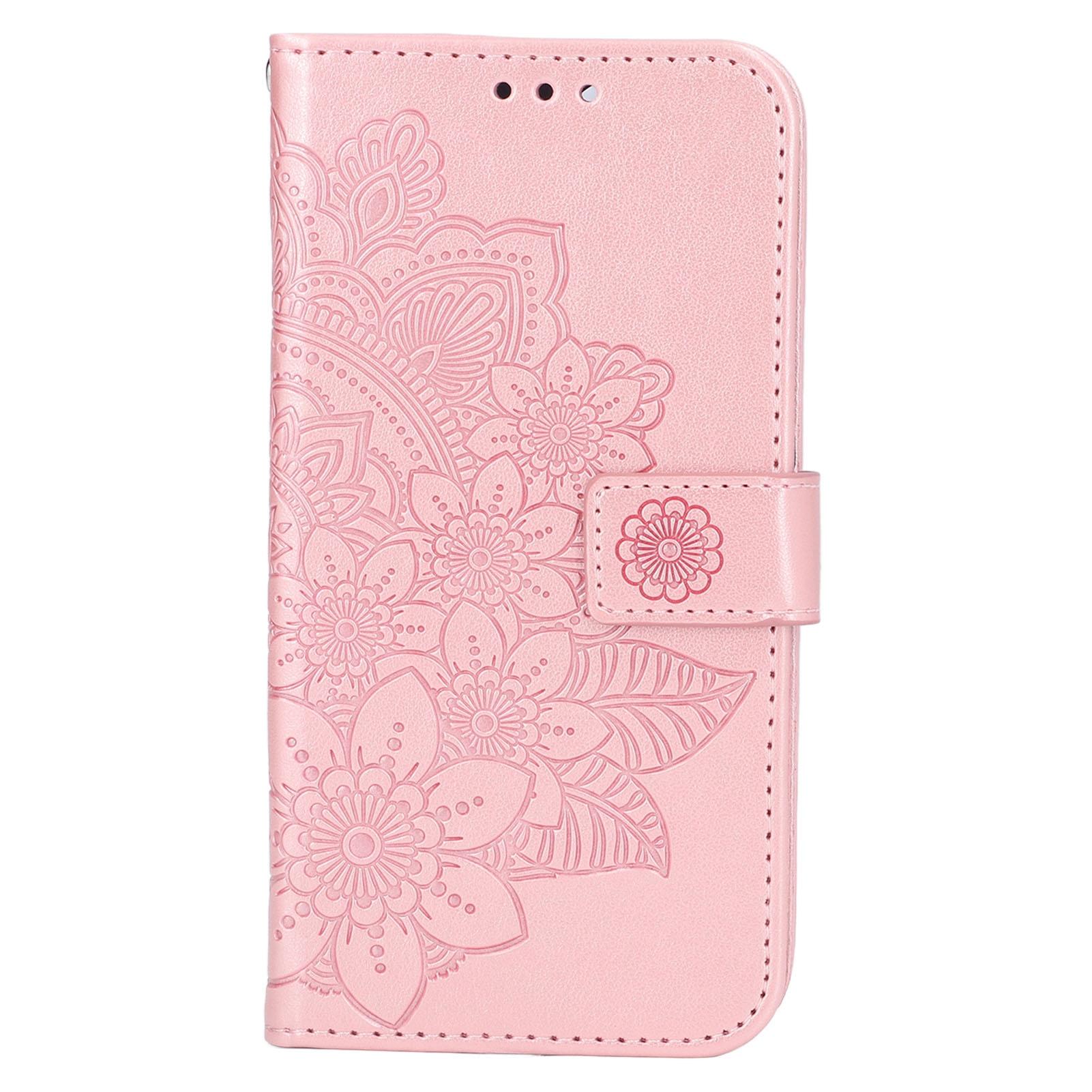 

Чехол-кошелек для телефона с подставкой для карт из искусственной кожи с тиснением в виде цветка, защитный флип-чехол для iPhone розового золота