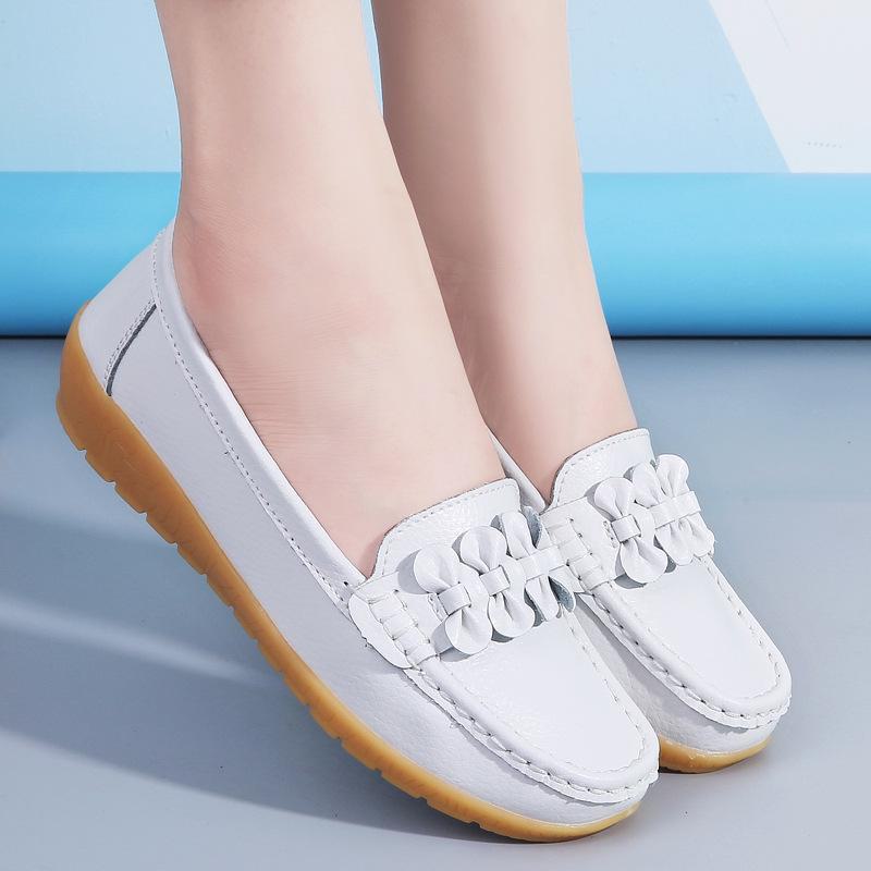 Chaussures d'infirmière en cuir véritable pour femmes, printemps et automne 2023 : chaussures décontractées à talons plats et compensés