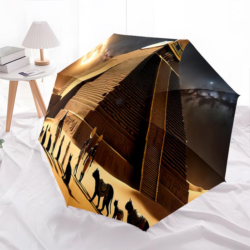 1PC Egyptian theme Umbrella Portable Folding Umbrella Iron Frame Hole Bone Structure Outdoor Home Umbrella A2