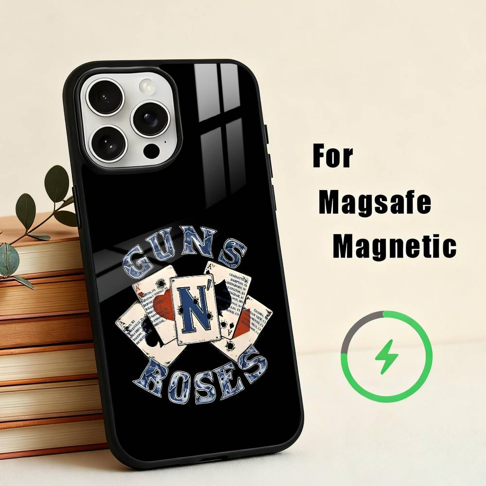 Band G-Guns-S N R-Roses  Phone Case For iPhone17,16,15,14,13,12,11 Plus,For Magnetic Wireless Charge Cover