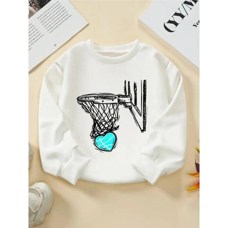 European sizes Kids' Crewneck Sweatshirt - Heart Basketball Net Hoop Love Sport , Sportswear And Casual Wear, Soft And Comfortable
