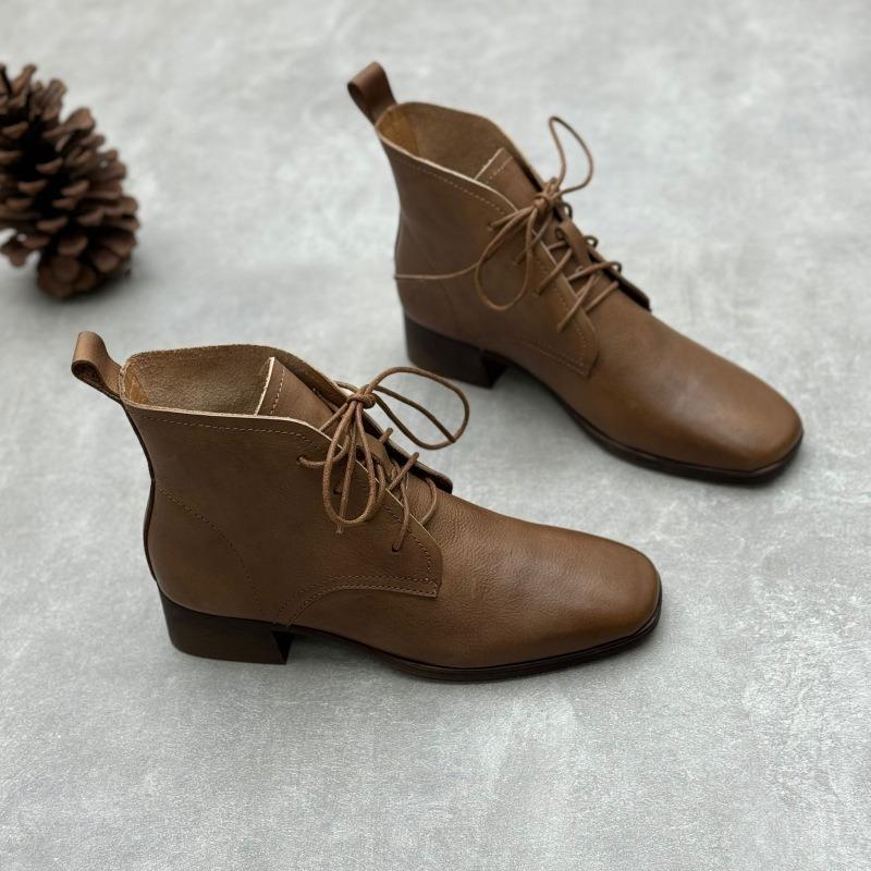 

Короткие сапоги из натуральной кожи на толстом каблуке, повседневные сапоги из коровьей кожи 40 кофейный