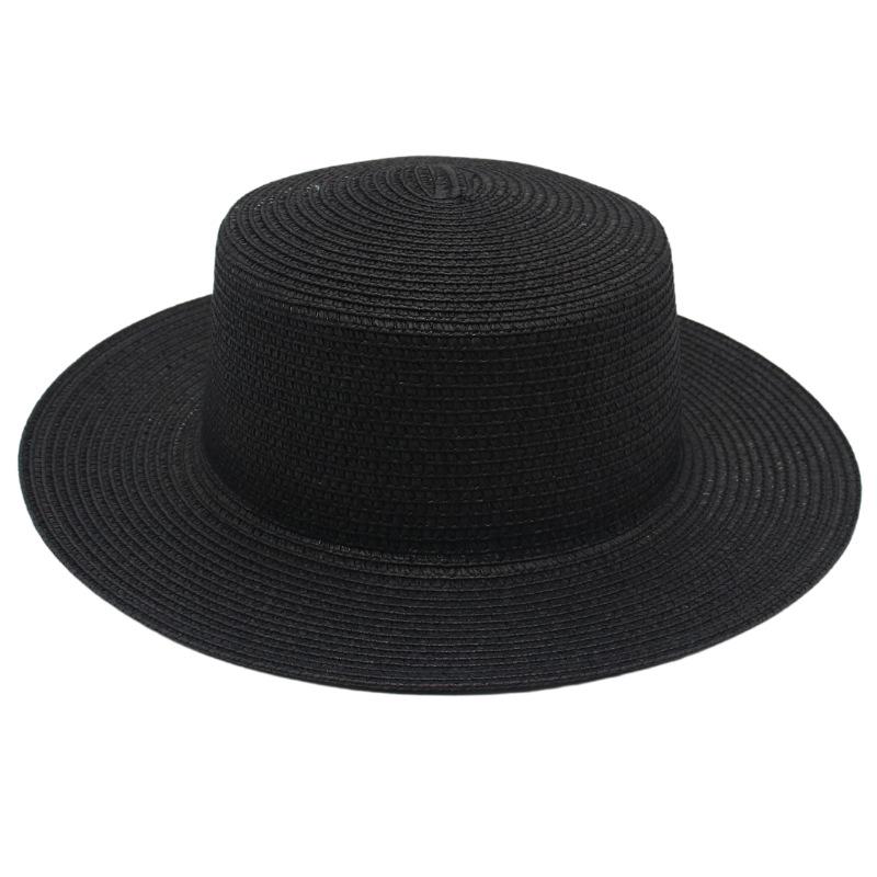 Color Dome Flat Top Brim Monochrome Straw Hat Popular Bare French Beach Hat Sunshade Breathable Hat