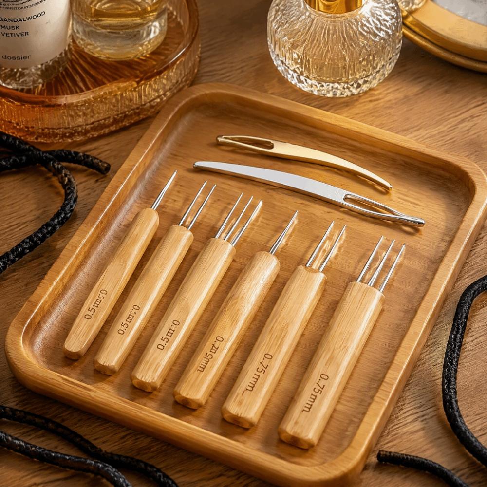 3/6Pcs 1/2/3 Head Dreadlock Crochet Hooks Bamboo Grip Hair Dreadlocks Tool DIY Hair Tool