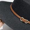 Panama Hat Women Men Faux Leather Buckle Straw Sun Hat French Style Flat-Top Style Wide Brim UV Protection Beach Hat
