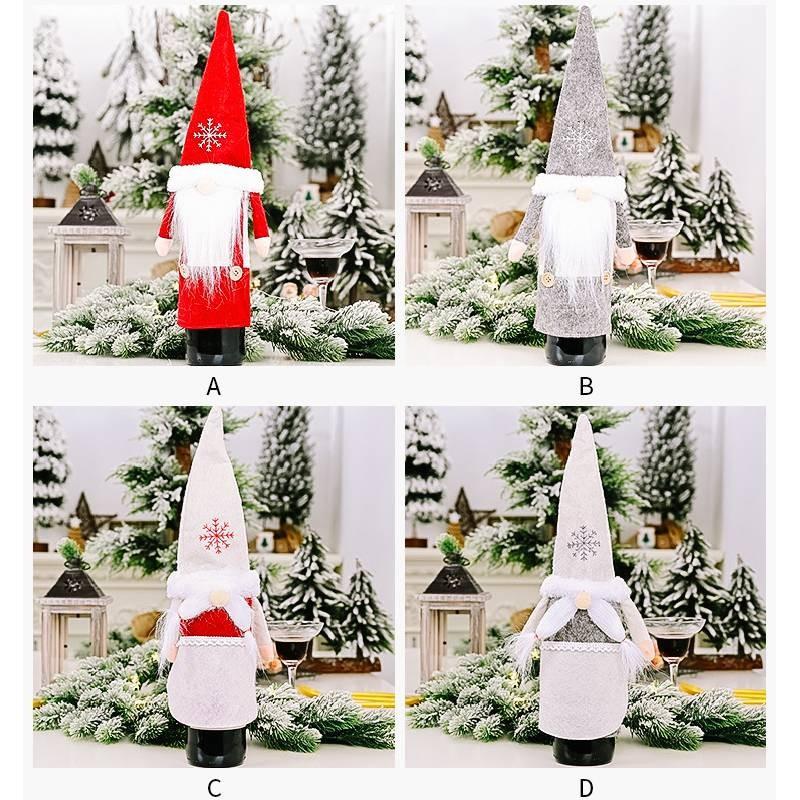 Festive Christmas Wine Bottle Covers Featuring Charming No-face Old Man Design In Red And Gray