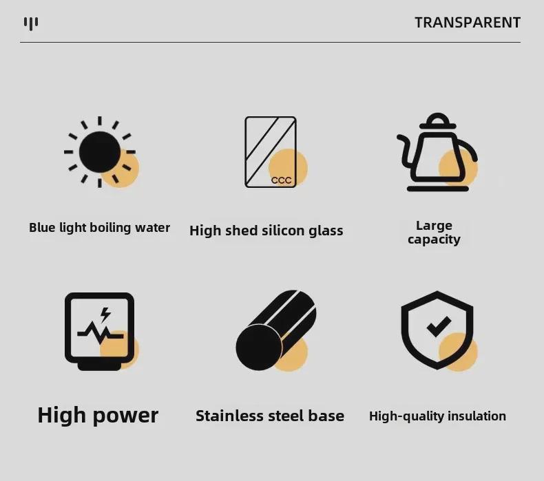Hervidor eléctrico multifunción de vidrio de alto boro con apagado automático y luz LED