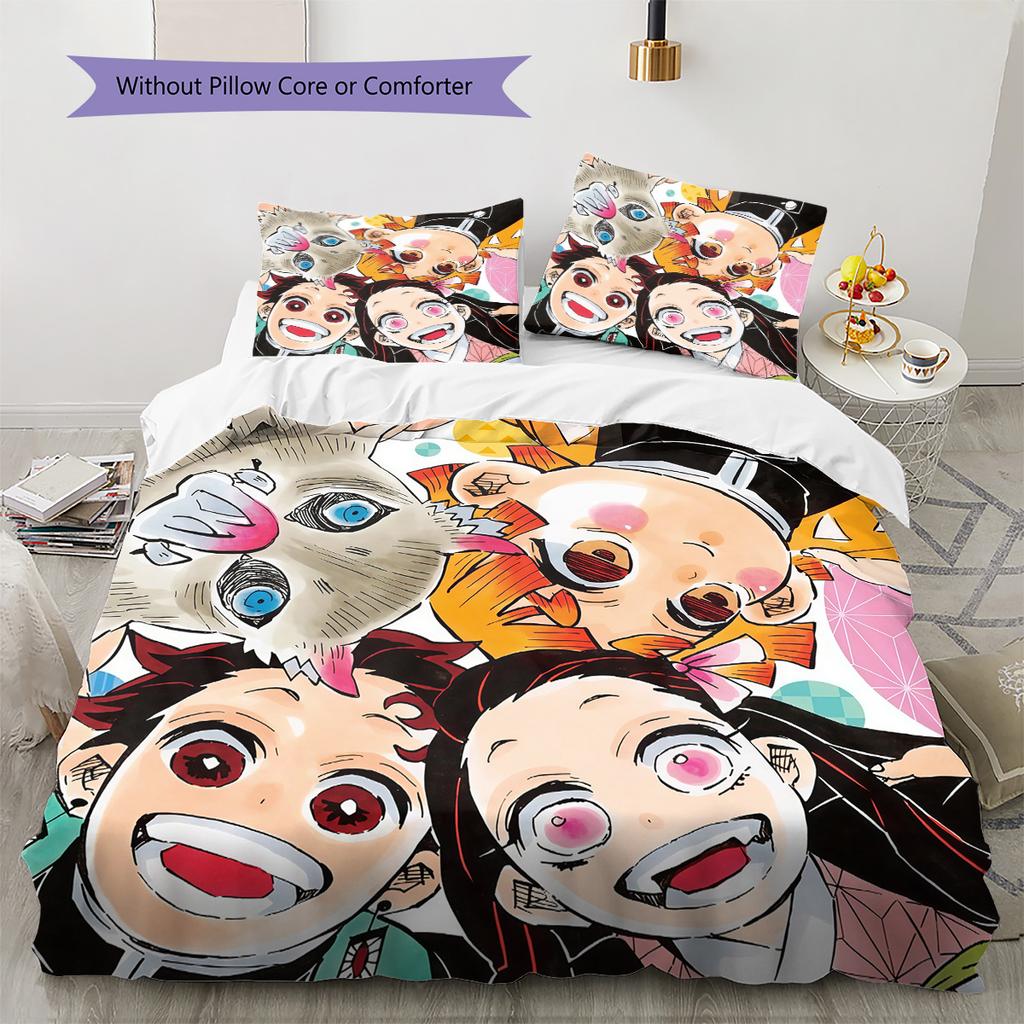 Demon Slayer Pattern Bedding Quilt Set Home Decoration Gift (1 * duvet cover + 2 * pillowcase without core)