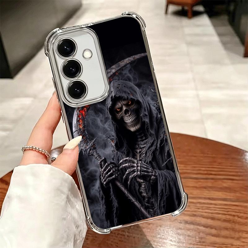 Death Grim Reaper Skull Scythe Plating Phone Case For Samsung A17 A07 A37 A57 A16 A56 A15 A55 A14 A54 A13 A53 A26 A36 A25 A35 A2