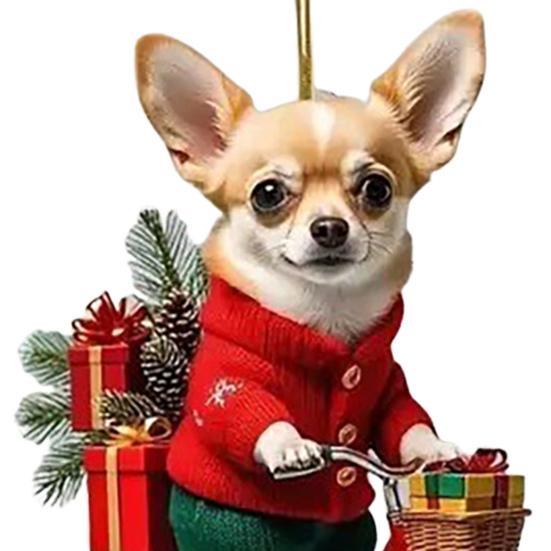 Yousheng Vánoční přívěsek Jasná barva Design s vánoční tématikou Tvar kola a psa 2D akrylová vánoční ozdoba Domácí party dekorace