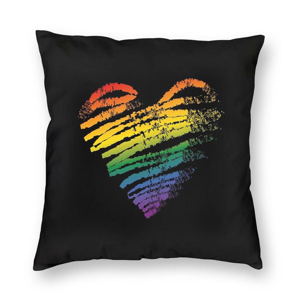 Gay Pride Rainbow Flag Heart Square Pillowcase Pillow Cover Cushion Throw Pillow for Home Bedroom Car