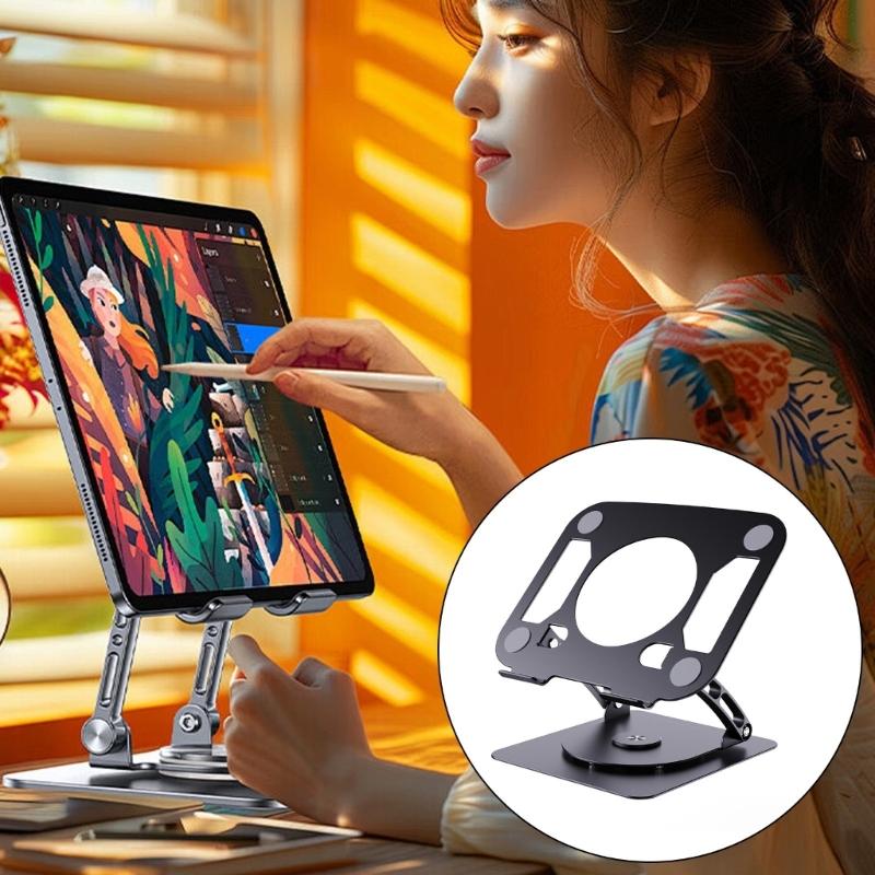 Carbon Steel Laptop Stand Featuring 360°Rotation, Hollows Ventilation, and NonSlip Silicone Base for Stability& Cooling