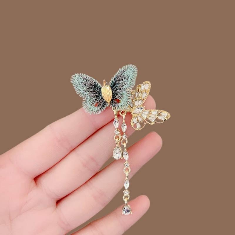 Sparkling Rhinestones Butterfly Tassels Brooch Animal Theme Lapel Badge Handmade Party Wear Decoration For Adults