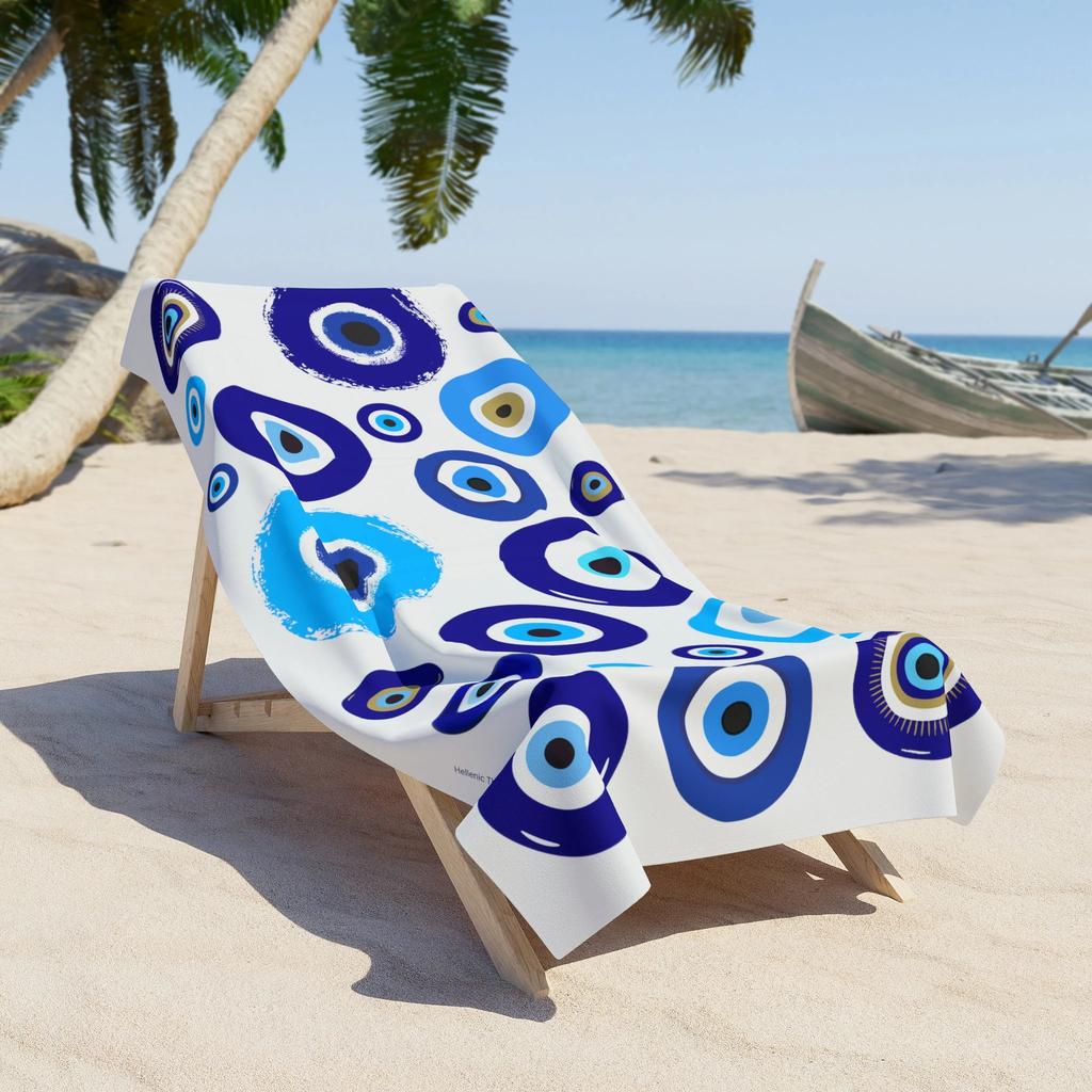 Böser Blick Print Strandtuch, Boho Türkischer Stil Handtuch für Sommerstrand, Pool & Reisen, Leichtes Saugfähiges Strandtuch