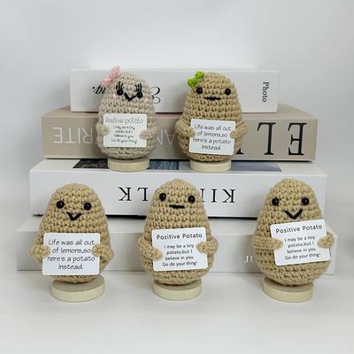 Funny Positive Energy Potato Hug Pocket Doll Mini Handmade Plush Knitted Plant Ornament Home Room Decoration Christams Gifts