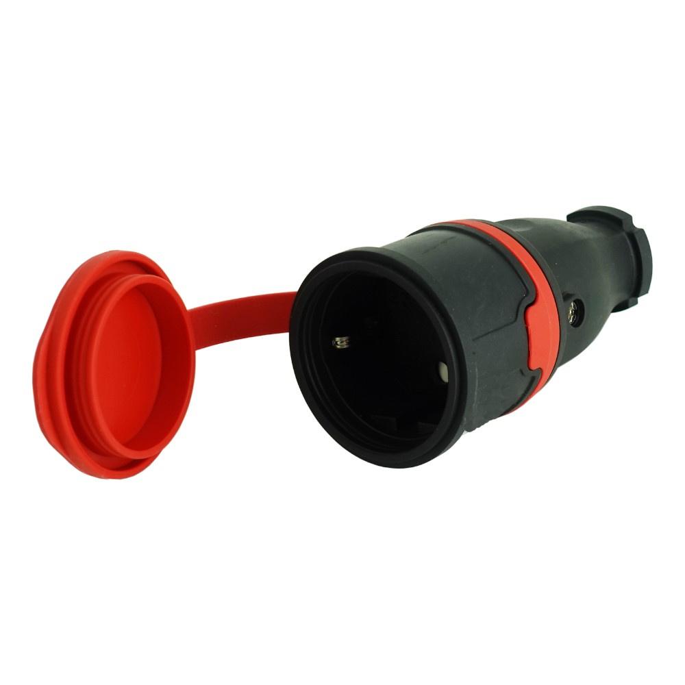 Portable Rubber Straight Socket 16A 230V Black Hermetic Schuko