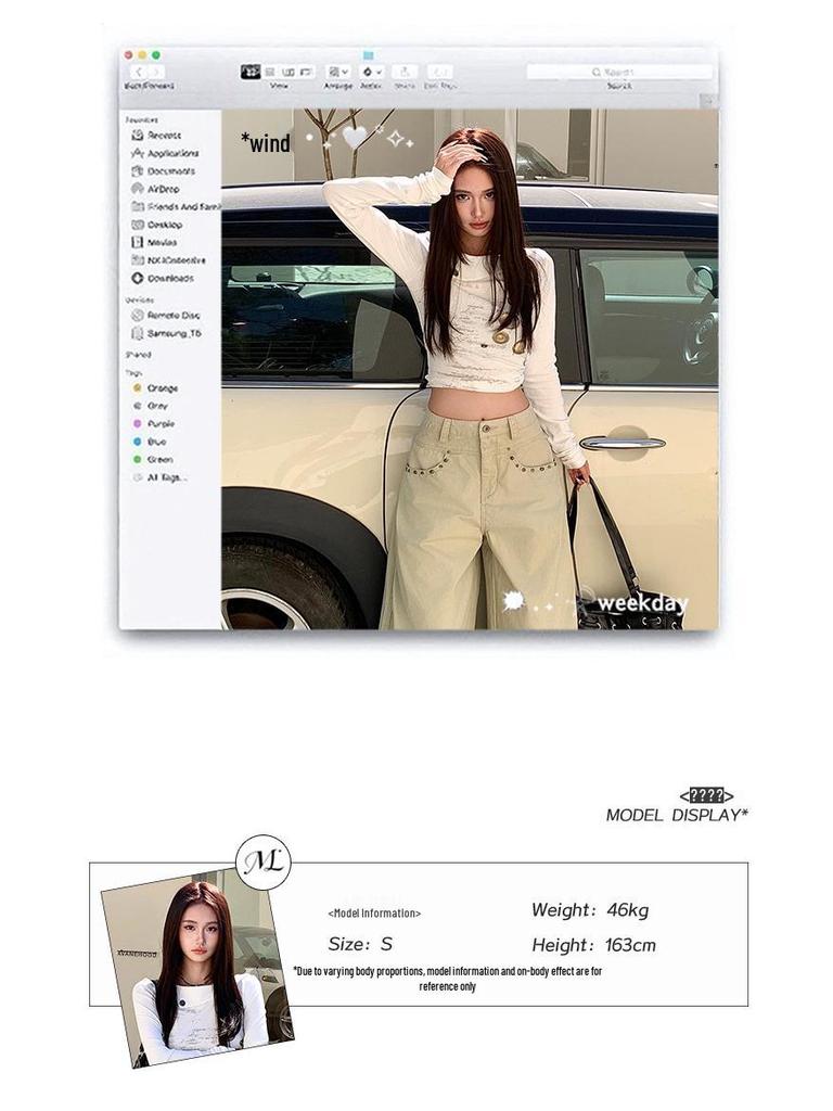 Women's Khaki High-Waisted Wide-Leg Jeans, Autumn/Winter 2025 - Floor-Length Slimming Casual Trousers.