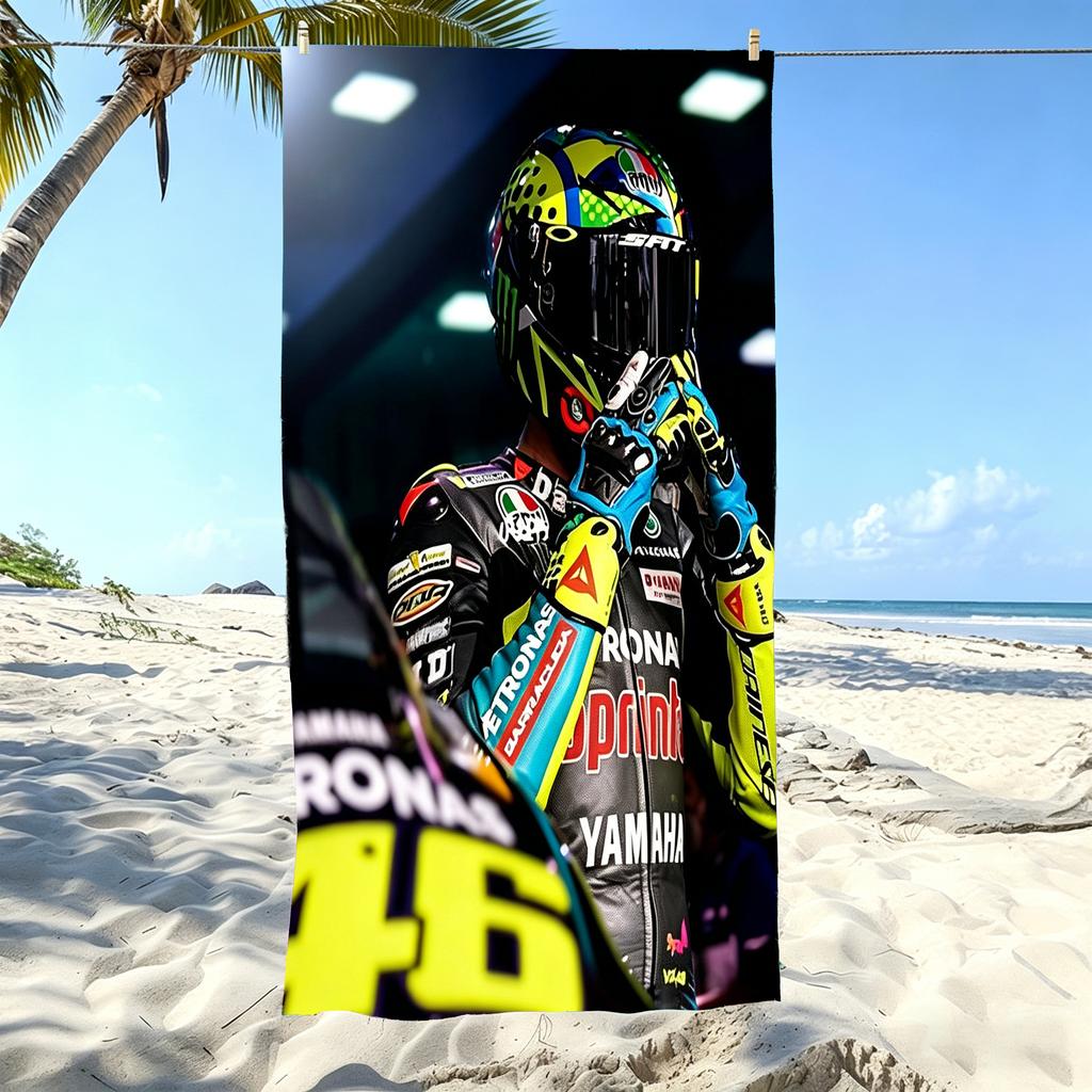 1 Stück V-Valentino R-Rossi 46 Motogp Strandtuch Mikrofaser Weich Schnelltrocknend Vr46 Racing Print Badetuch Für Fans Schwimmen Outdoor