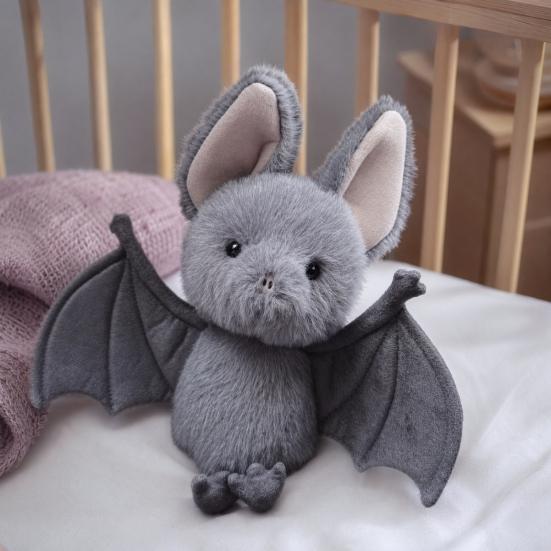 Grauwige Vleermuis Pluche Speelgoed, Ondersteboven Hangend Knuffeldier, Creatieve Halloween Decoratie voor Autospiegel, Verzamelbaar Cadeau voor Kinderen