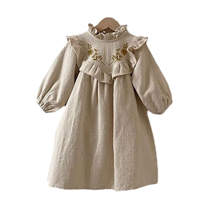 Korean Autumn Lace Embroidered Mother-Daughter Princess Dress with Lotus Leaf Design