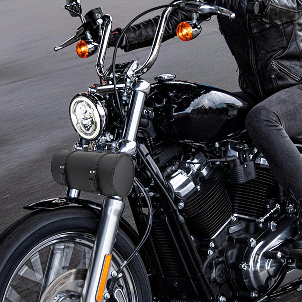 Motorcycle Tool Bag PU Leather Front Fork Handlebar Saddlebag Roll Tail Storage Bag Waterproof Dirty Bikes Saddlebags Tool Pouch