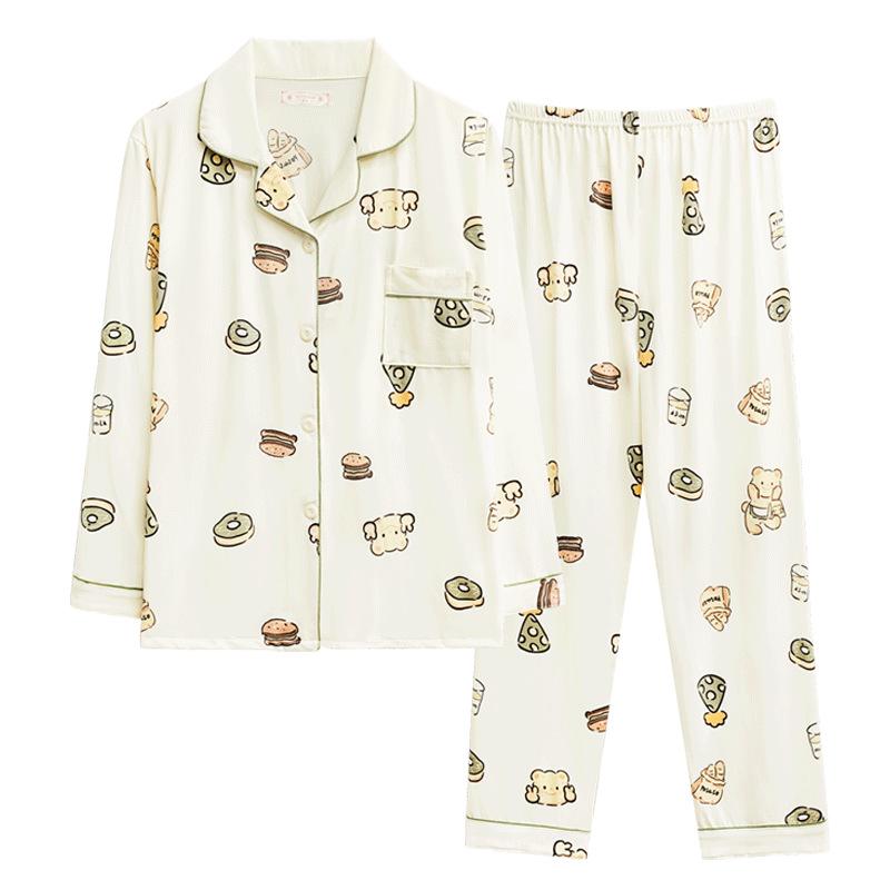 Autumn And Winter Pajamas Female Cute Cartoon Bear Cardigan Long-Sleeved Trousers Fashionable Versatile Loungewear Suit Can Be Worn Outside