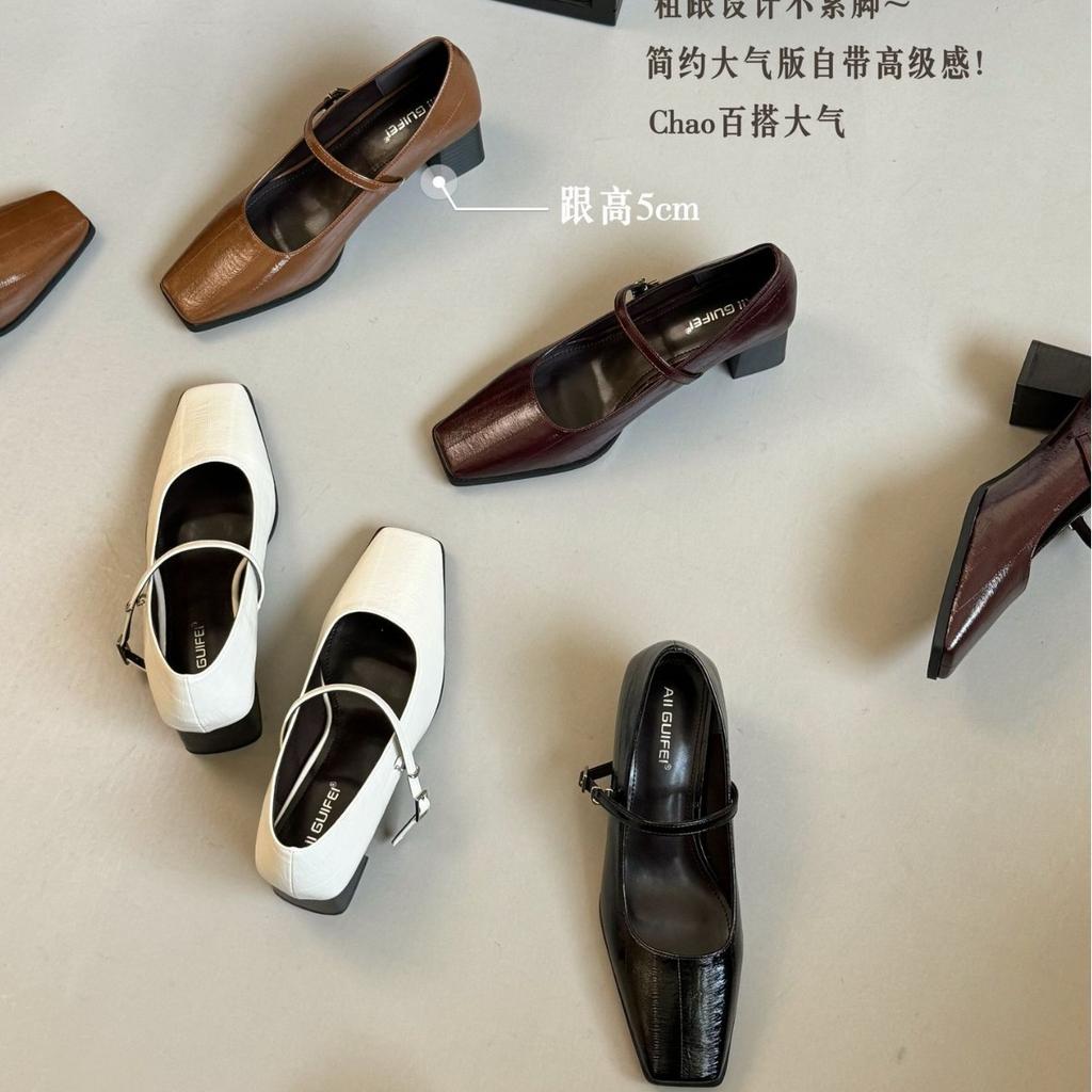 2025 autumn and winter new fashion square head shallow mouth word with thick high heels commuting work OL Mary Jane women's single shoes